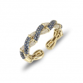 Yellow Gold Sapphire & Diamond Cuff Bangle